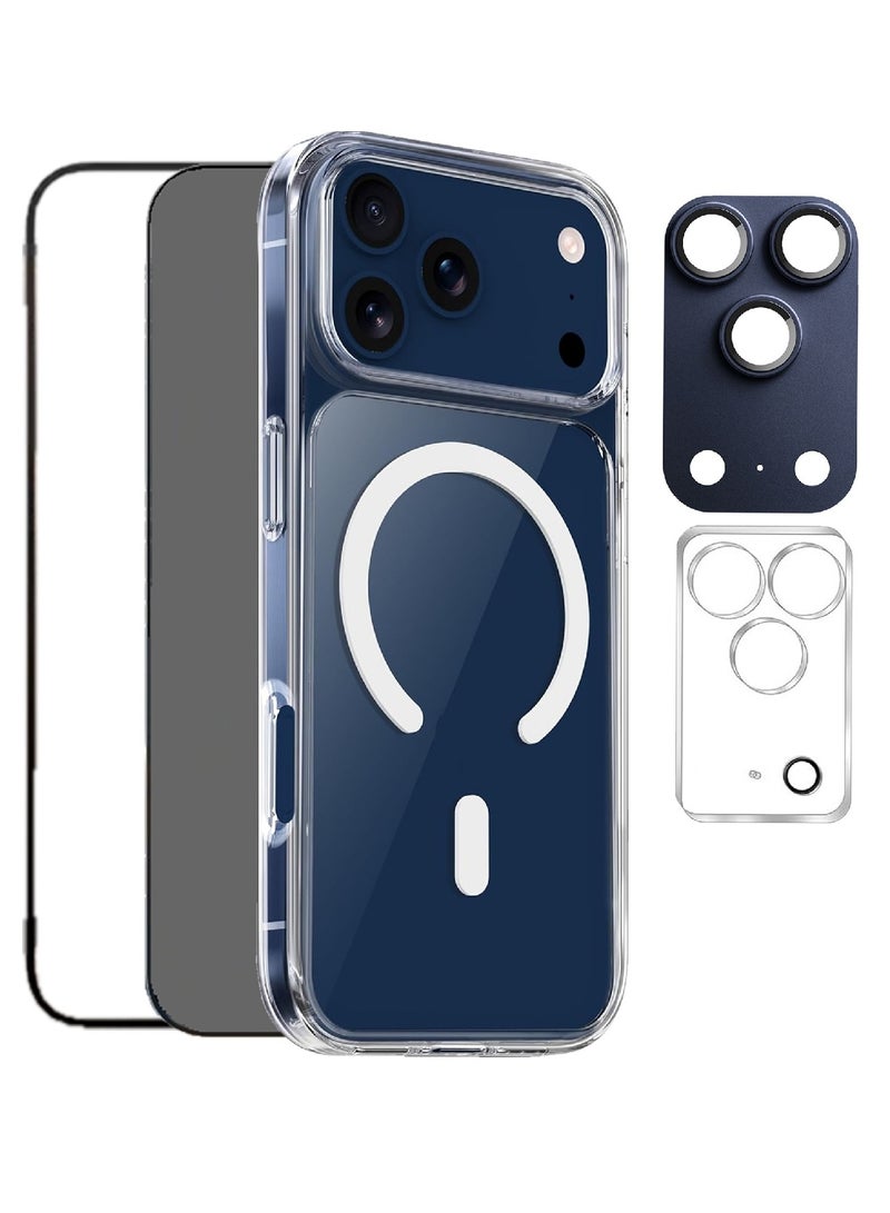 MOBM For Apple iPhone 17 Pro Protection – MagSafe Clear Case - Clear & Privacy Screen Protector - Aluminum & Glass Camera Lens Protector - Image 1